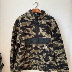 Carhartt Men's Camouflage Sherpa Pullover Jacket - Black & Green